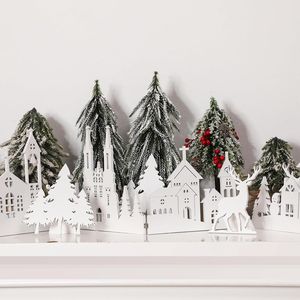 Decorazione Natalizia da Tavolo in Legno Bianco da 32 Pollici, Stile Rustico con Albero di Natale, Corno di Renna e Scritte, per Centrotavola Natalizio - Product Image 1