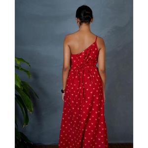 Vestido midi rojo para mujer, cuello redondo, sin mangas, estampado a cuadros, de algodón tejido, ecológico, estilo vintage, informal, para fiesta, verano, corte holgado, con cinturón. - Product Image 5