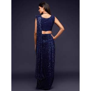 Pretty <b>Blush</b> Blue Sequined Georgette Party Wear Saree - Product Image 2