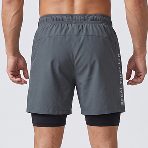 Custom Logo Print Double <b>Layer</b> Shorts Men Gym Eco-Friendly Drawstring Short Sports Compression 2 In 1 Short Pant Zipper Pockets - Product Image 3