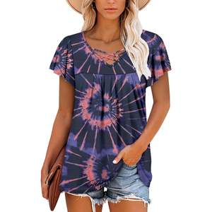 2025 Túnica con cuello en V estilo bohemio para mujer, camisas de manga corta favorecedoras con mallas elegantes y elegantes, talla XL - Product Image 4