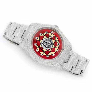 Reloj de Lujo con Moissanita, Esfera Roja, Completamente Cubierto de Piedras, Reloj de Pulsera de Acero Inoxidable para Hombre, Movimiento de Cuarzo, Ecológico - Product Image 2