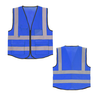 Gilet de sécurité réfléchissant bleu avec plusieurs poches et fermeture éclair pour une visibilité accrue, vêtement de travail pour hommes à prix avantageux - Product Image 4