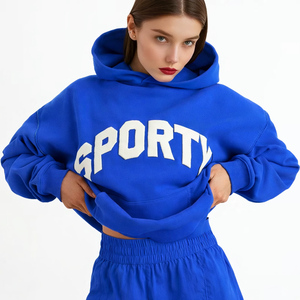 Women Oversized Hoodie <b>Above</b> Knee Solid Set Regular Fit Matching Outfit for Casual Wear and Street Fashion - Product Image 6