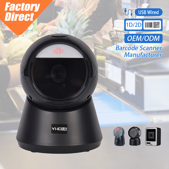YHD-9100D 2D Omnidirectional Desktop Barcode Scanner USB Wired Bar Code Reader, Compatible with Windows, Mac, POS, Linux