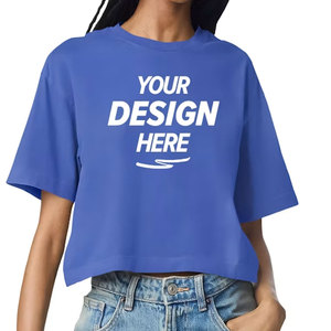 เสื้อครอปท็อปสีขาวลายพิมพ์ตามสั่งสำหรับผู้หญิง ทรงหลวมไหล่ตก พิมพ์ลายทั่วตัว แบบจำลองเสื้อยืดครอปเปล่า - Product Image 1