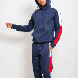 Survêtement à capuche bleu marine pour homme, manches longues, couleur unie, décontracté, pour l'automne, avec poches latérales, coupe classique - Product Image 3
