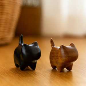 Sculpture de chat minimaliste en bois, décoration d'intérieur, art de table, artisanat, décoration en forme d'animal noir - Product Image 4