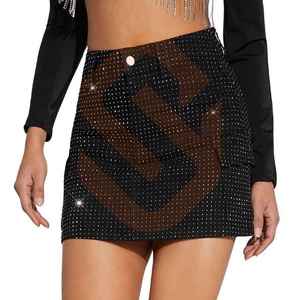 Falda vaquera brillante vintage de verano para mujer, elegante minifalda negra de cintura alta con brillos para fiestas al estilo western. - Product Image 5