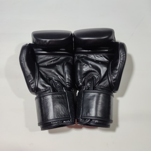 ถุงมือชกมวยสีดำ12-Oz แบบมืออาชีพ, ถุงมือหนังวัวคู่หนังแท้สไตล์ศิลปะการต่อสู้ต่อสู้ - Product Image 2