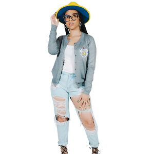 Women's SGRho Pearl <b>Button</b> <b>Cardigan</b> Custom Embroidered Knit Sweater Elegant V Neck <b>Button</b> Front Sorority Apparel Casual Fashion - Product Image 1