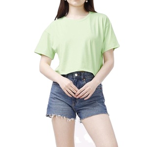 เสื้อยืดครอปแขนสั้นผู้หญิง คอทรงกลม ไหล่ตก  รับสกรีนโลโก้ เสื้อยืดลำลองสีพื้นเรียบง่ายสำหรับฤดูร้อน - Product Image 1