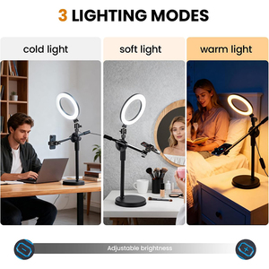 <span class=keywords><strong>Support</strong></span> universel en plastique pour téléphone portable avec anneau lumineux, <span class=keywords><strong>support</strong></span> <span class=keywords><strong>de</strong></span> <span class=keywords><strong>table</strong></span> réglable et pince <span class=keywords><strong>de</strong></span> fixation - Product Image 3