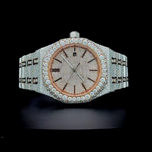 Luxury Two-Tone <b>Iced</b> <b>Out</b> <b>Watch</b> for Men - VVS Moissanite Diamond Bust Down <b>Watch</b> - Rose Gold Plated Dial Custom Timepiece - Product Image 1