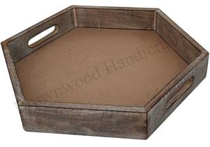 Bandeja de servicio grande de madera de acacia hecha a mano versátil con asas para comedor y uso bandeja de madera octogonal suministro directo de fábrica - Product Image 5