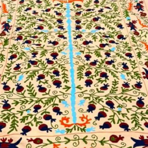 Artisan Handmade Suzani <b>Wall</b> <b>Tapestry</b> with Wool Embroidery on Cotton Textile Washable Bohemian Decor for Eclectic Home Interior - Product Image 2