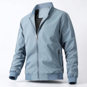 Chaqueta bomber azul claro para hombre, con cuello alto, cierre de cremallera, informal, lisa, para primavera - Product Image 4