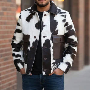 Veste en cuir pour homme, en cuir de vache véritable, imperméable, avec logo personnalisé, veste d'hiver. - Product Image 5