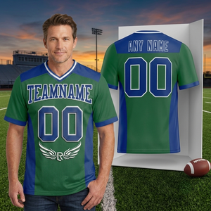 Maillot de basket personnalisé vert et bleu, col en V, manches courtes, impression par sublimation, évacuation de l'humidité, unisexe, vêtements d'équipe pour adultes - Product Image 5
