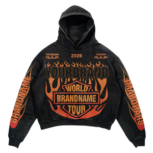 Sudadera con Capucha Oversize para Hombre, Diseño Gráfico de la Gira Mundial 2026, Estilo Urbano Vintage con Bolsillo Frontal y Diseño de Llamas - Product Image 2