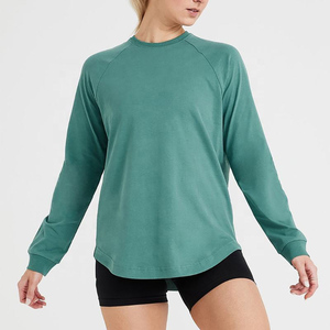 Women's Mint <b>Green</b> Long Sleeve Crew Neck Raglan T-Shirt Loose Fit Quick Dry Jersey Fabric Spring Summer Casual Wear - Product Image 1