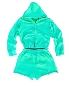 Verano fruta Color mujeres 2 piezas Casual conjunto cremallera frontal abierto bordado impreso LOGO personalizado pantalones cortos con capucha Jogger conjunto 2026 - Product Image 1