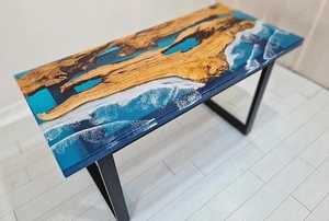 Luxury Ocean Wave <b>Epoxy</b> <b>Resin</b> Coffee <b>Table</b> Live Edge Solid Wood Handmade Designer Center <b>Table</b> Modern Home Furniture - Product Image 4