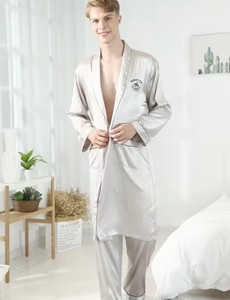 High Quality <b>Men's</b> Solid Knitted Soft Casual Sleepwear Long Sleeve Nightgown <b>Pajamas</b> Robe <b>Sets</b> Plus Size - Product Image 3