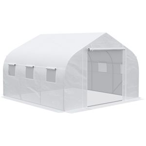 Serra a tunnel da esterno 12x10 piedi con finestre avvolgibili, porta con cerniera, copertura in PE bianco per giardino, realizzata in vetro temperato e PVC - Product Image 1