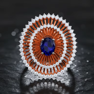 Anillo de cóctel de lujo con zafiro azul y oro rosa para mujer, joyería de boda - Product Image 3