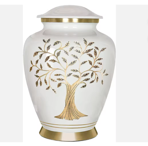 Urne funéraire pour adulte en métal antique de style européen, gravée en trois couleurs, motif Arbre de vie vert doré, 220 pouces cubes. - Product Image 5