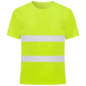 Men's High Visibility Reflective <b>Work</b> T-Shirt Short Sleeve Yellow with Two <b>Black</b> Stripes Polyester Material - Product Image 4