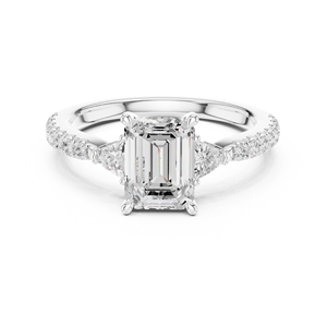 <b>Emerald</b> Cut Diamond Engagement <b>Ring</b> with Trillion Side Stones in 92.5 <b>Silver</b> Luxury Style Romantic Gift - Product Image 3
