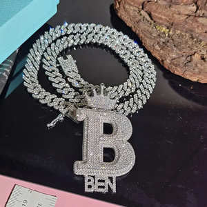 Pendentif personnalisé avec initiale, couronne, cristal, strass, style hip-hop, plaqué or, bijoux unisexes, cadeau - Product Image 2