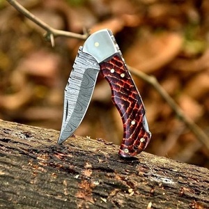 Custom Handmade Damascus Straight Folding Pocket Knife Heavy Duty OEM OBM Leather Sheath Outdoor Utility EDC TARJ ENTERPRISES - Product Image 6