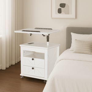 Lockable Wheel <b>Nightstand</b> with Multiple Storage Drawers and USB Port for Living Room Use - Product Image 1