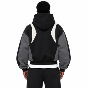 Sweat-shirt à capuche zippé pour homme de haute qualité, avec empiècements color block, manches raglan, coupe décontractée, manches longues, collection de vêtements en gros B2B - Product Image 2