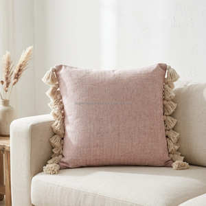 Housse de coussin décorative moutarde texturée avec franges, style bohème rustique, pour canapé - Product Image 4