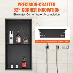 Niche de douche murale en acier inoxydable 304 de 13''x25'', double étagère, sans carrelage, étanche, étagères de salle de bain - Product Image 4