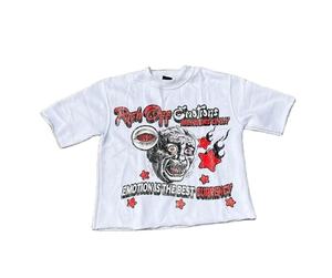 เสื้อยืดฮิปฮอป DTG พิมพ์ลายกราฟิกคอกลมเสื้อยืดมีรอยขาดโอเวอร์ไซส์ทรงบ็อกซี่ฟิตเนส - Product Image 1