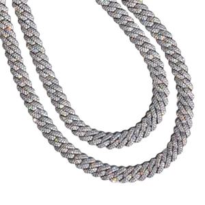 Precio al por mayor Full Iced Out 12mm Moissanite Cadena de eslabones cubanos 14K Chapado en oro blanco Pass Diamond Tester VVS Collar de diamantes - Product Image 1