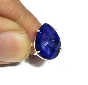 Bague de mariage vintage en argent sterling 925 avec saphir bleu naturel taille poire serti à griffes, bijou artisanal de caractère - Product Image 2