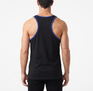 <b>Mens</b> Crew Neck Tank <b>Top</b> Blue Trim O-Neck Sleeveless Solid <b>Muscle</b> Shirt Casual Summer <b>Top</b> Sporty <b>Muscle</b> Shirt - Product Image 2