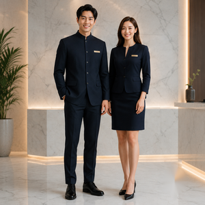 Men and Women Navy Blue Uniform Suit Set with <b>Name</b> <b>Tag</b> for Staff Adult Workwear Spandex Breathable - Product Image 1