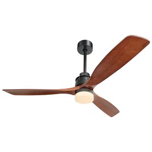 Ventilateur de plafond LED de 60 pouces avec 3 pales en bois massif et lumière, moteur DC pour la décoration du salon - Product Image 2