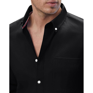 Chemises habillées décontractées pour hommes, coupe classique, manches longues, 100% coton respirant, sergé d'été, anti-plis, col montant simple - Product Image 3