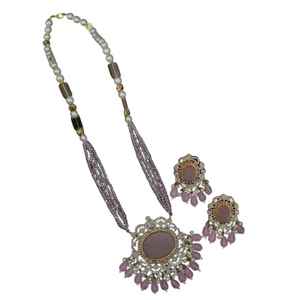 Ensemble collier et boucles d'oreilles ethniques en quartz plaqué or, style Kundan, lourd, pour mariée, idéal pour les fêtes et les fiançailles, vente en gros, fabricant pakistanais - Product Image 1