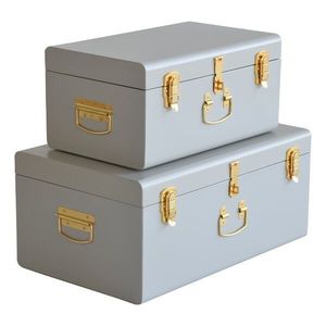 Light <b>Grey</b> Durable Iron Trunk Handmade <b>Storage</b> <b>Box</b> Set of 2 - Product Image 1