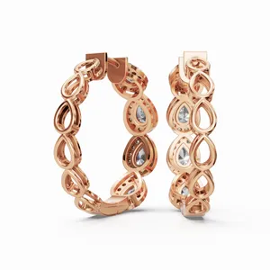 Pendientes de Aro con Diamantes Redondos y en Forma de Pera, Creados en Laboratorio, con Certificación IGI y Claridad VVS, 112 Piedras de Diamantes para Mujer - Product Image 3