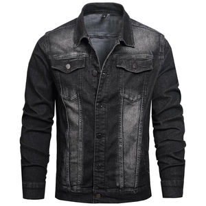 Nouvelle Arrivée - Blouson en Jean Noir Délavé Unisexe à Manches Longues avec Col et Fermeture Éclair Intégrale, Appliques, Coupe Courte - Product Image 1